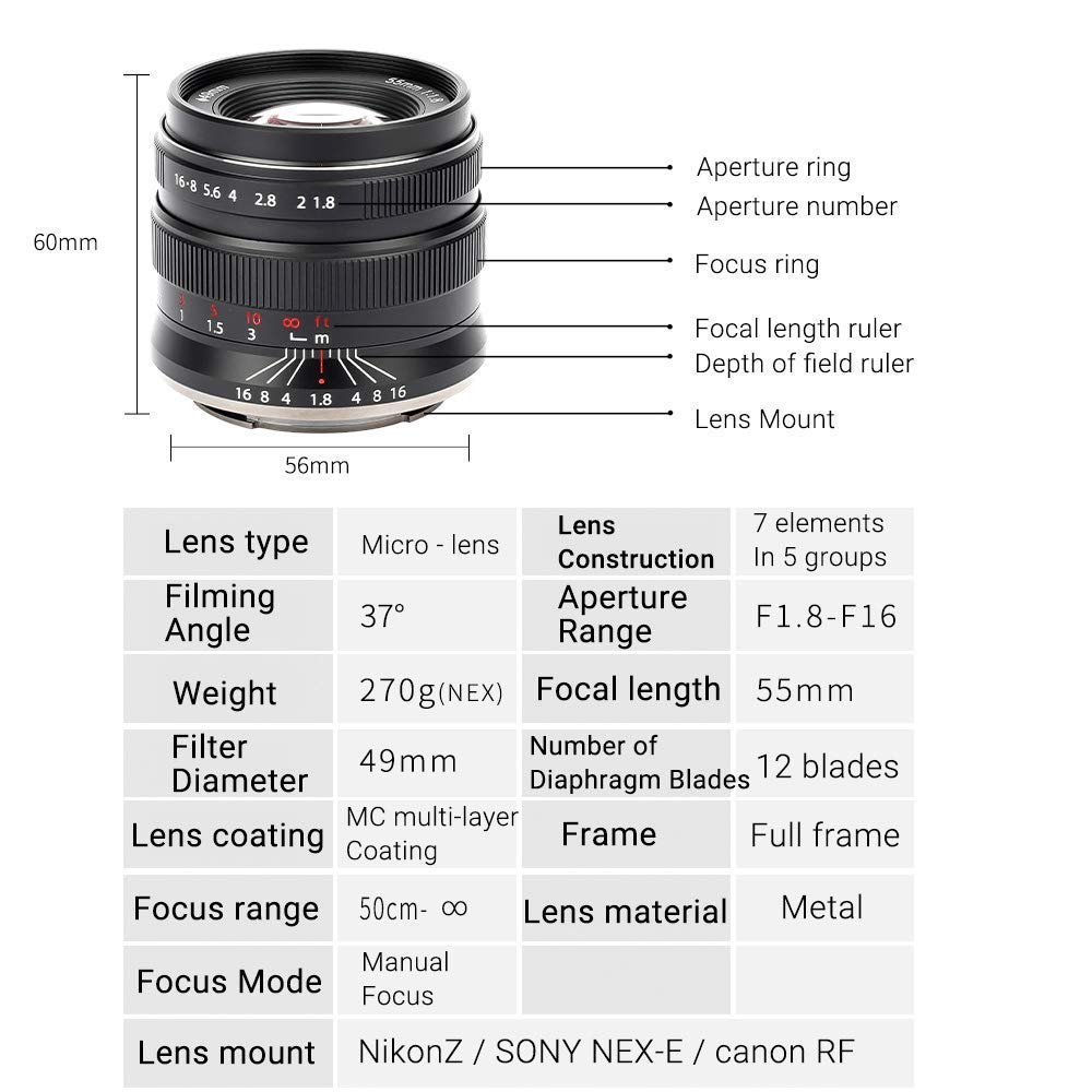 Amazon.co.jp: Brightin star 55mm f/1.8 フルフレーム マニュアル固定
